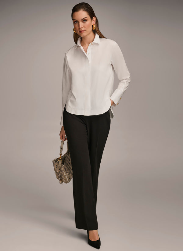 Donna Karan COTTON COLLARED BUTTON DOWN White
