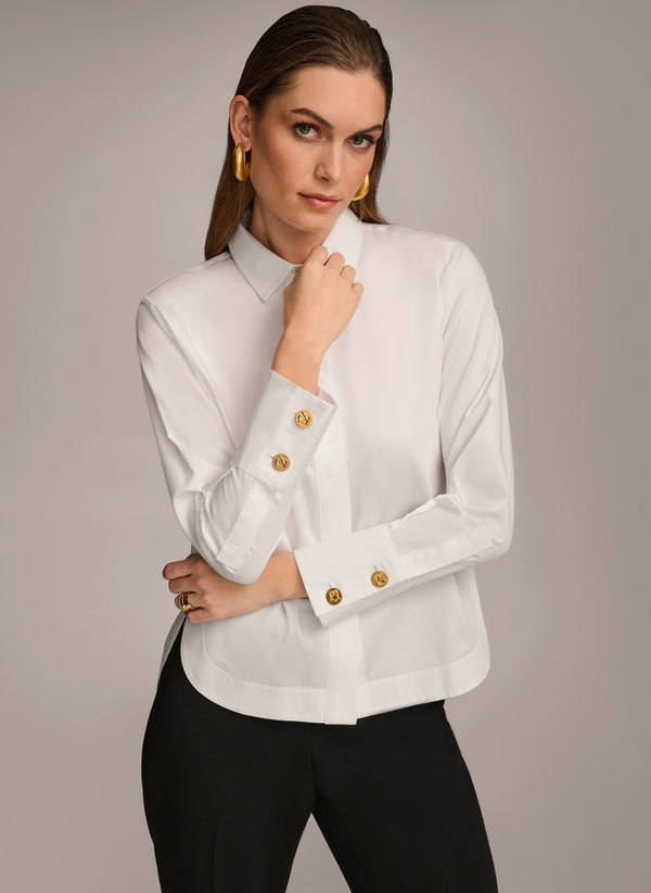 donna karan COTTON COLLARED BUTTON DOWN White