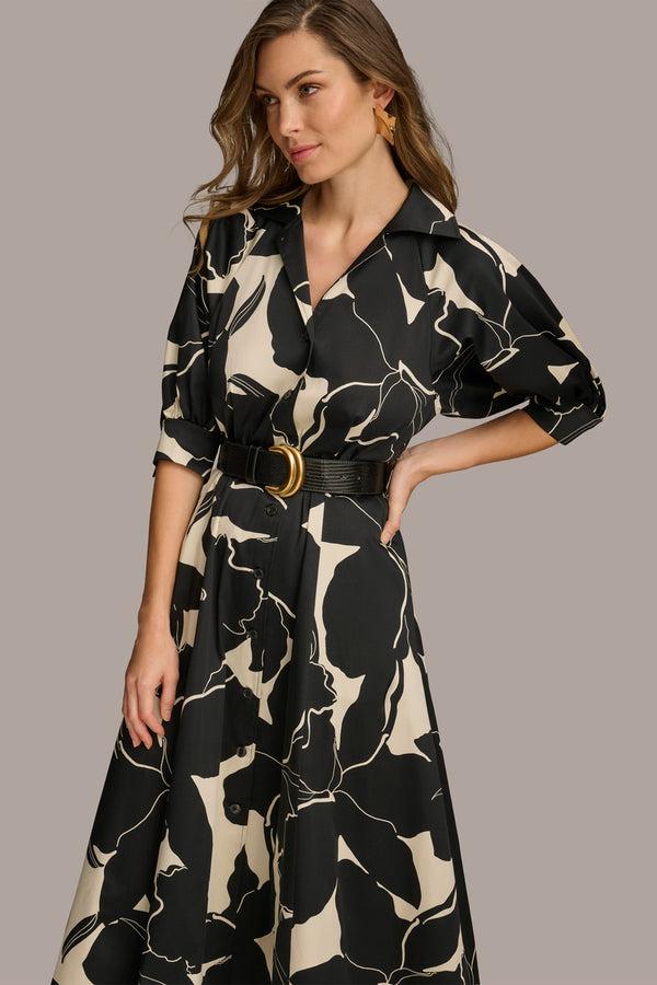 Donna Karan COTTON MIDI SHIRT DRESS Black