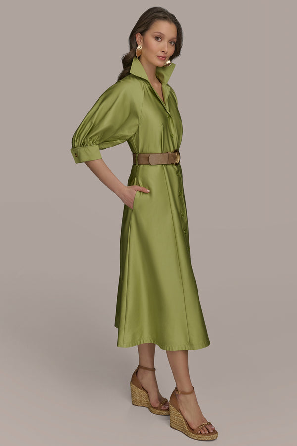 Donna Karan COTTON MIDI SHIRT DRESS KIWI