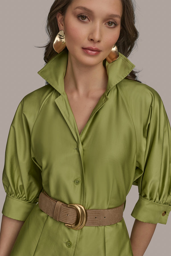 Donna Karan COTTON MIDI SHIRT DRESS KIWI