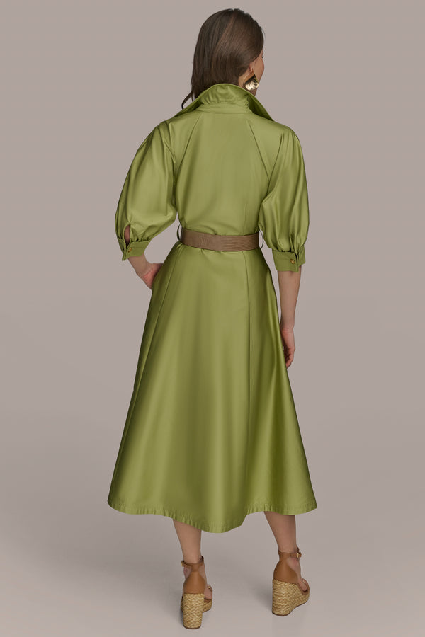 Donna Karan COTTON MIDI SHIRT DRESS KIWI