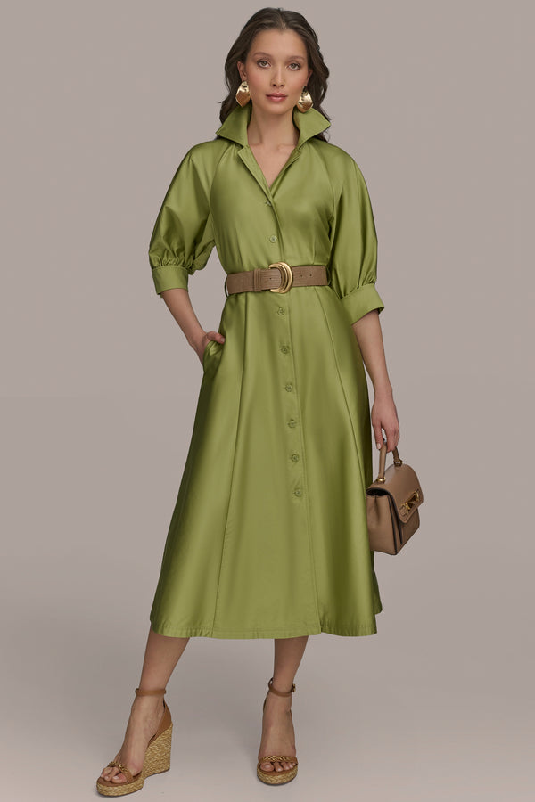 donna karan COTTON MIDI SHIRT DRESS KIWI