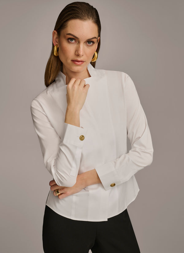 Donna Karan COTTON NOTCH COLLAR BUTTON DOWN White