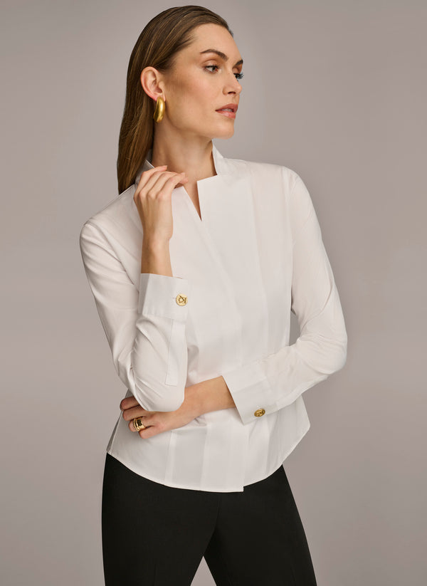 Donna Karan COTTON NOTCH COLLAR BUTTON DOWN White
