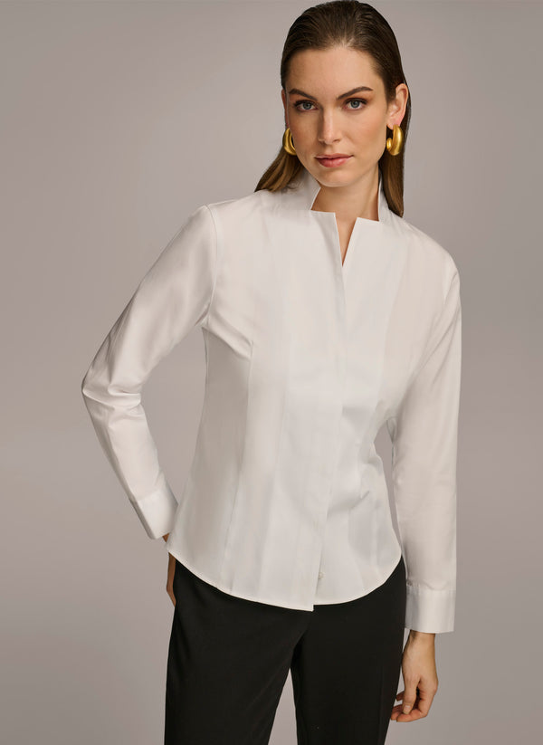 donna karan COTTON NOTCH COLLAR BUTTON DOWN White