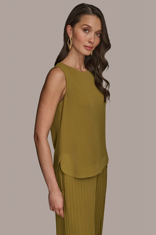 Donna Karan COWL NECK EMBELLISHED TANK SMOKY OLIVE