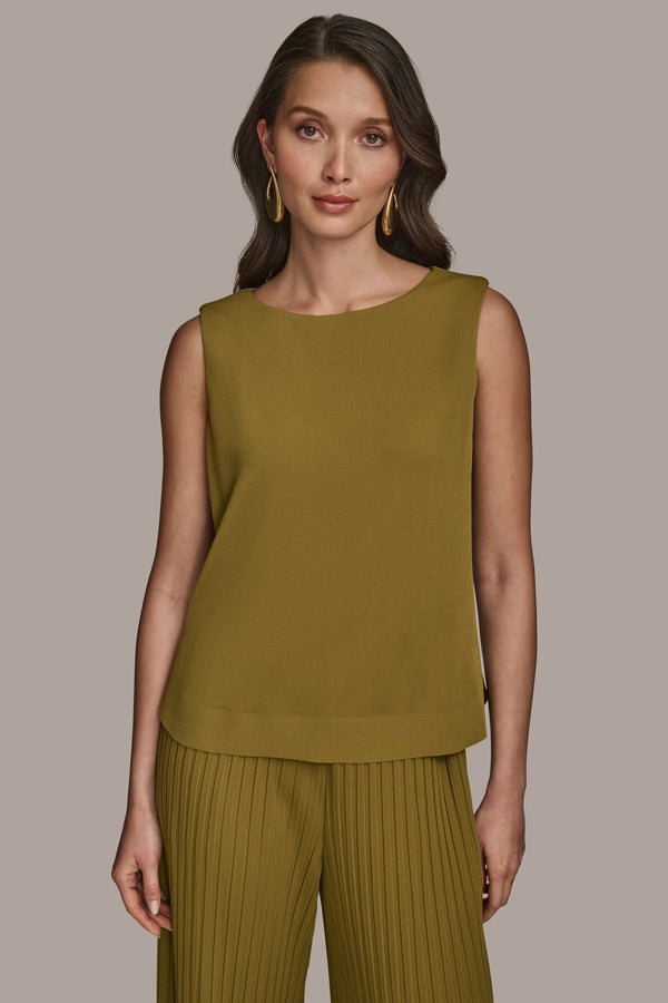 donna karan COWL NECK EMBELLISHED TANK SMOKY OLIVE