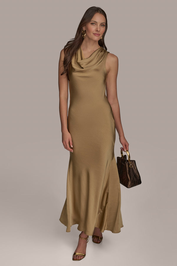 donna karan COWL NECK GOWN PALE GOLD