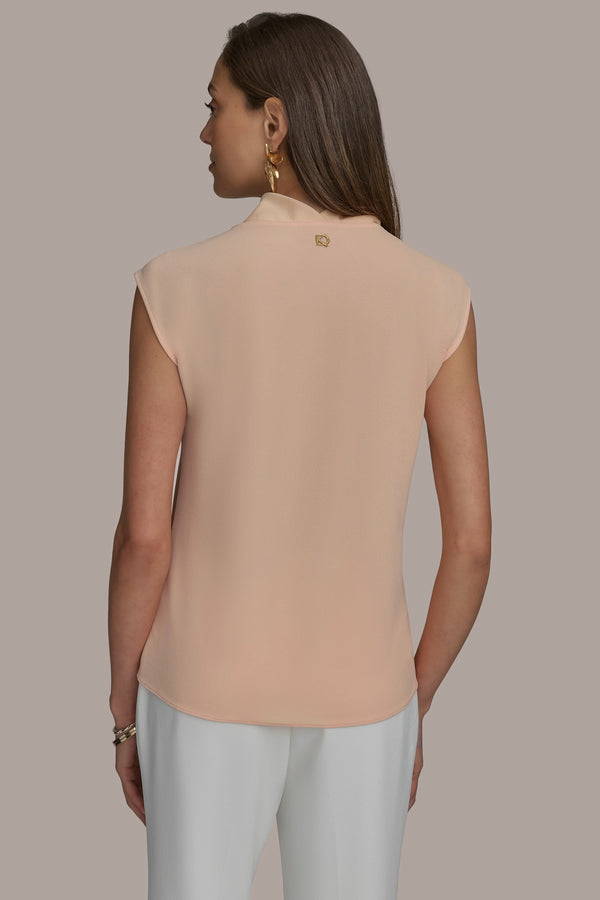 Donna Karan COWL NECK MIX MEDIA TOP Peach Fuzz