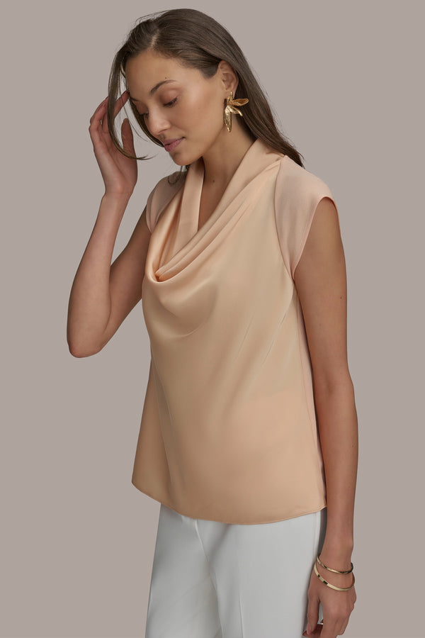 Donna Karan COWL NECK MIX MEDIA TOP Peach Fuzz