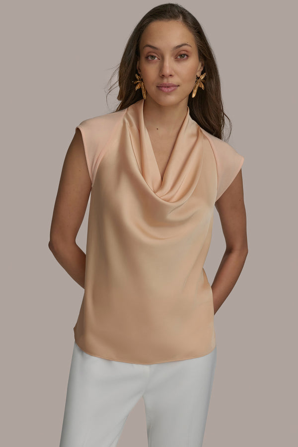 donna karan COWL NECK MIX MEDIA TOP Peach Fuzz