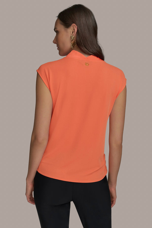 Donna Karan COWL NECK MIX MEDIA TOP SPRING MELON
