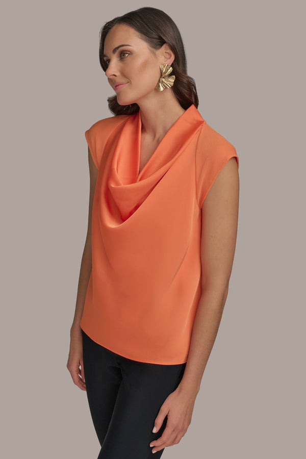 Donna Karan COWL NECK MIX MEDIA TOP SPRING MELON