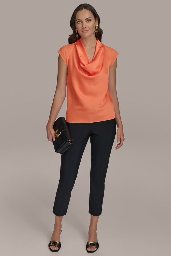 Donna Karan COWL NECK MIX MEDIA TOP SPRING MELON