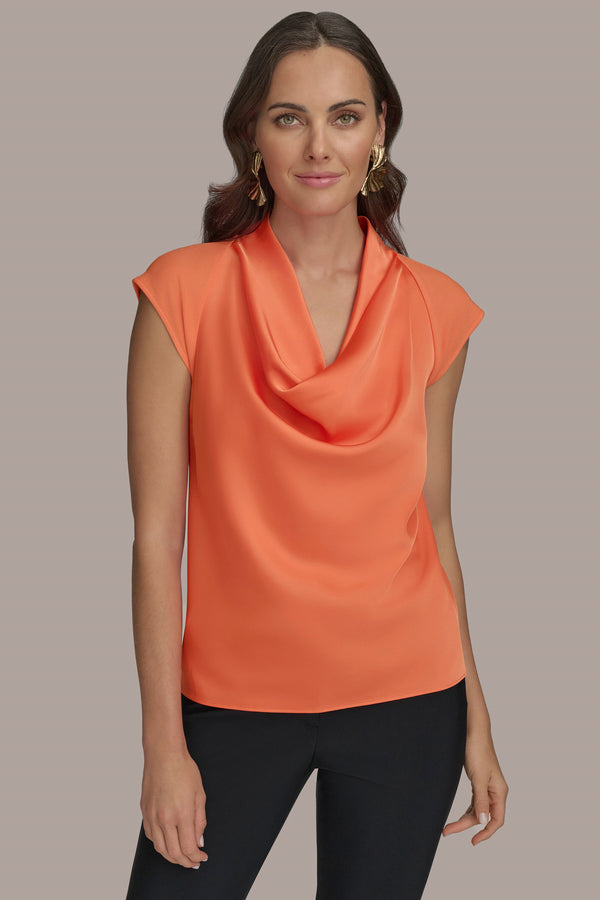 donna karan COWL NECK MIX MEDIA TOP SPRING MELON