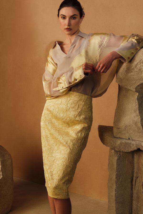 Donna Karan CRINKLE PENCIL SKIRT PANNA COTTA