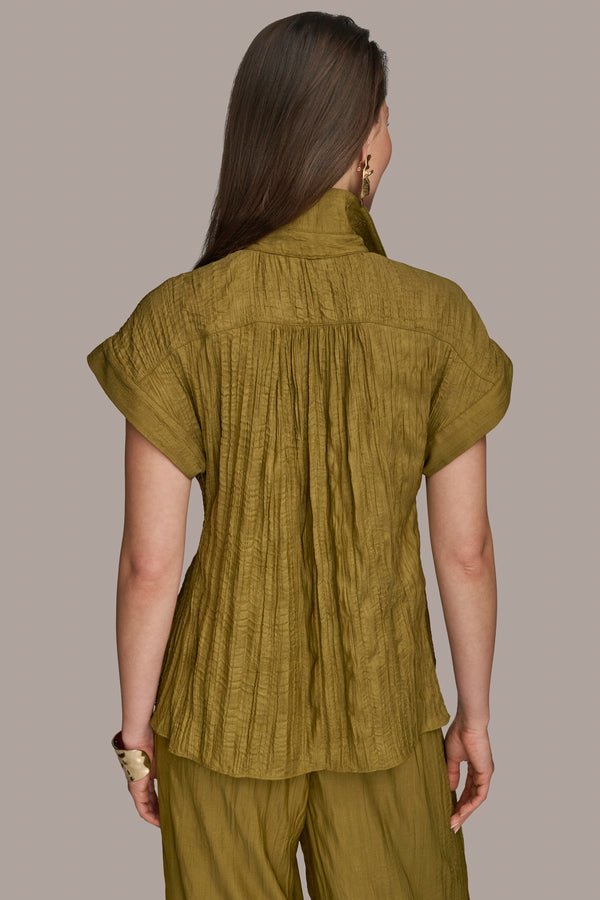 Donna Karan CRINKLED POPOVER TOP Smokey Olive