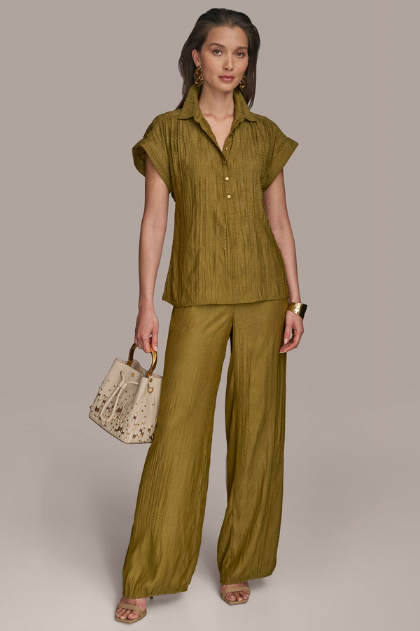 Donna Karan CRINKLED POPOVER TOP Smokey Olive