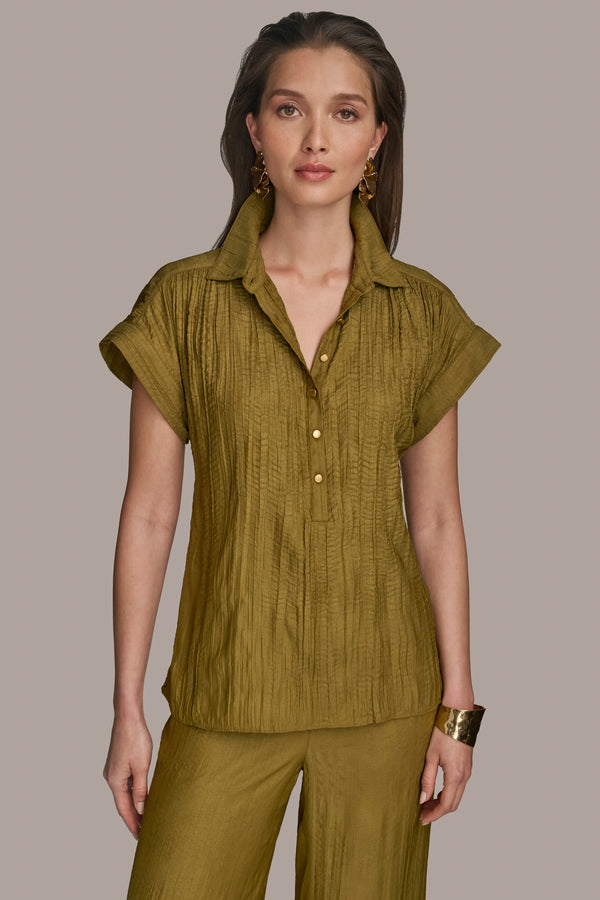 donna karan CRINKLED POPOVER TOP Smokey Olive