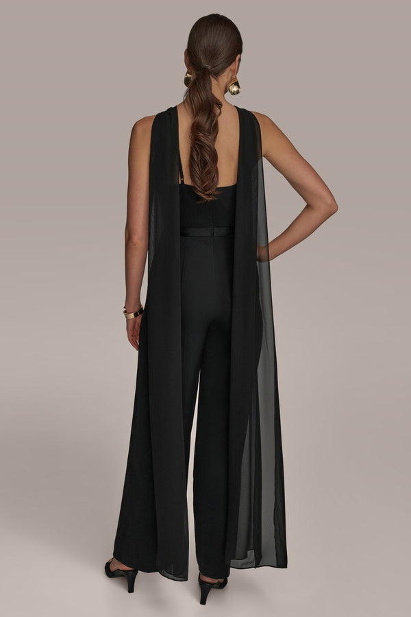 Donna Karan CRISS CROSS NECK CAPE JUMPSUIT Black