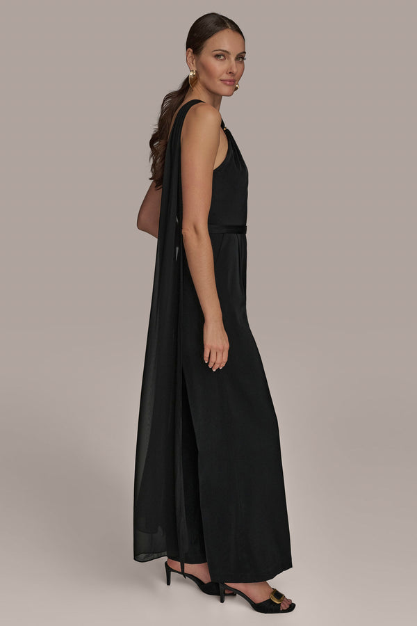 Donna Karan CRISS CROSS NECK CAPE JUMPSUIT Black
