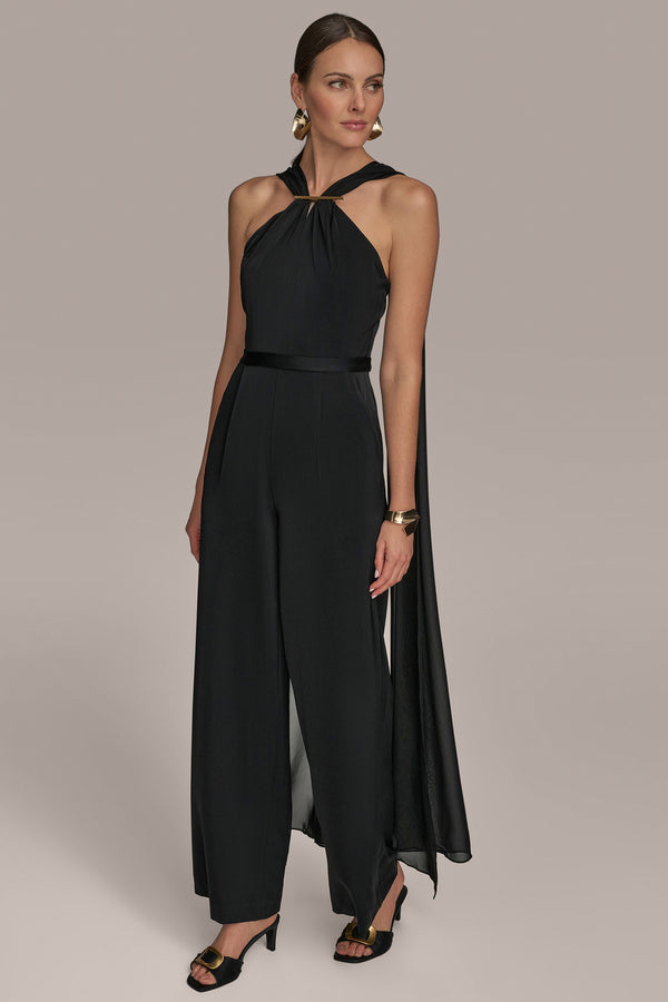 Donna Karan CRISS CROSS NECK CAPE JUMPSUIT Black
