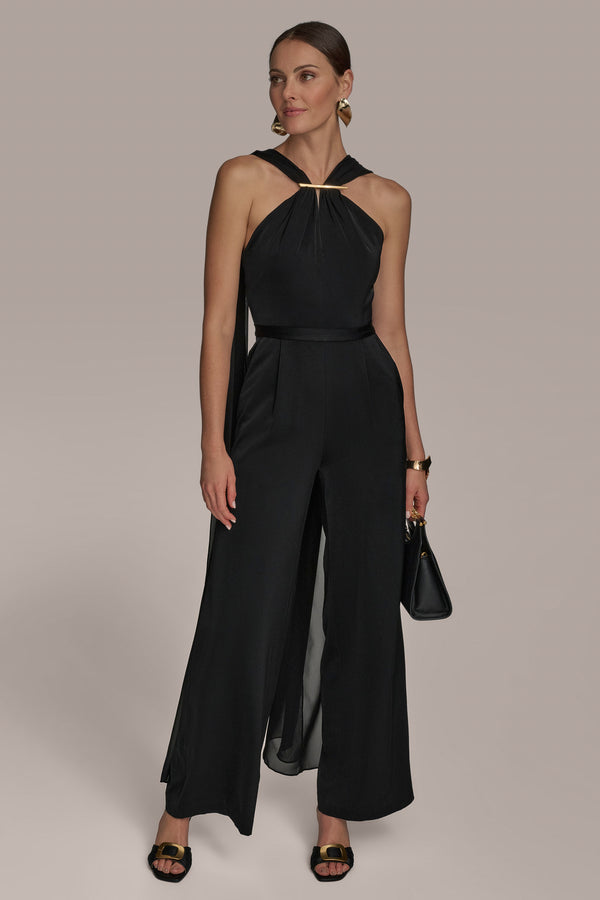 donna karan CRISS CROSS NECK CAPE JUMPSUIT Black