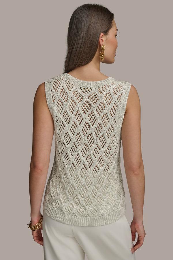 Donna Karan DIAMOND PATTERN CREW NECK TOP Cream