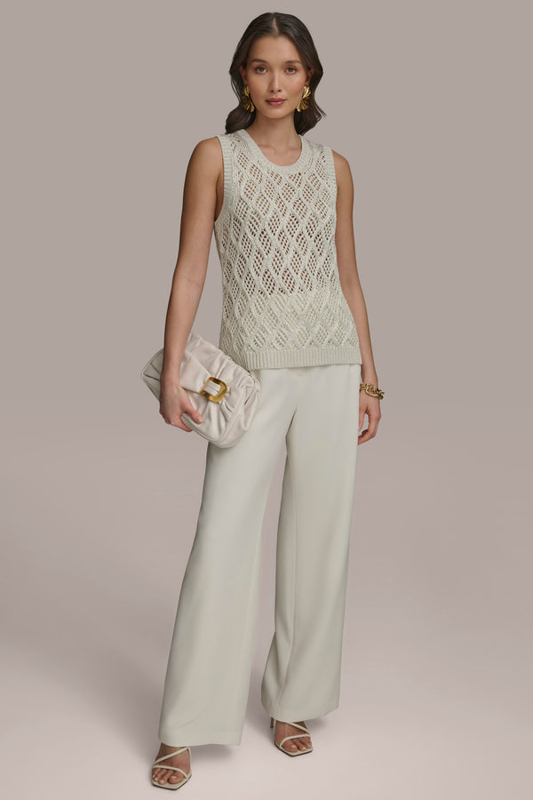 Donna Karan DIAMOND PATTERN CREW NECK TOP Cream