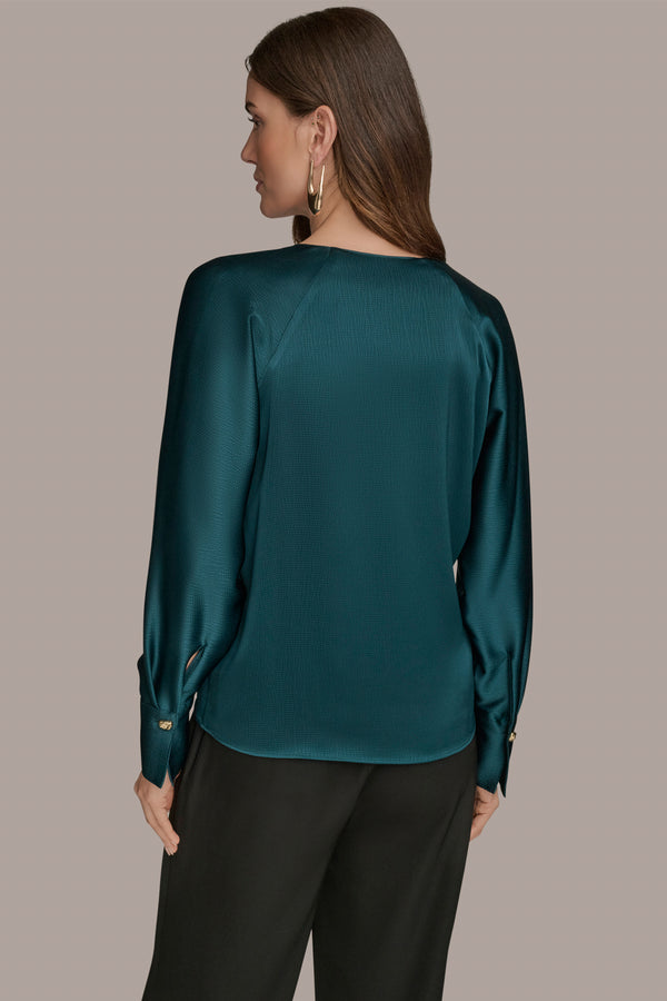 Donna Karan DRAPED V-NECK TOP HUDSON