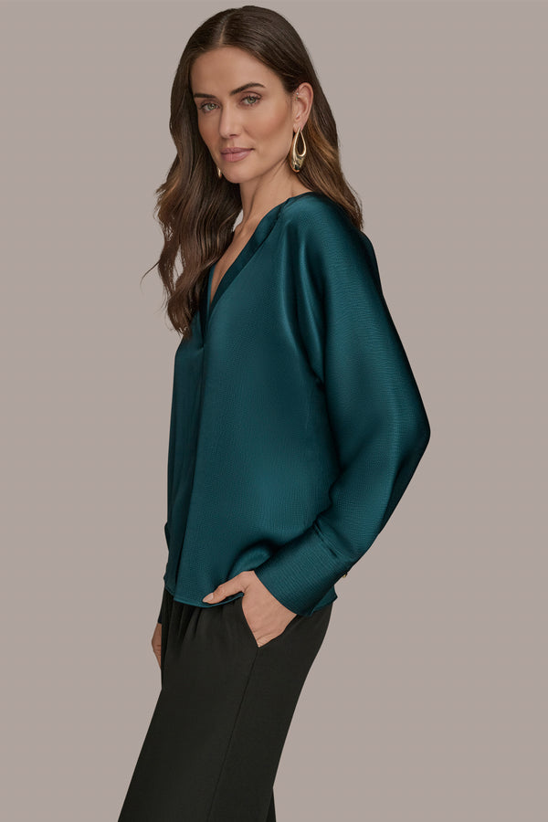Donna Karan DRAPED V-NECK TOP HUDSON