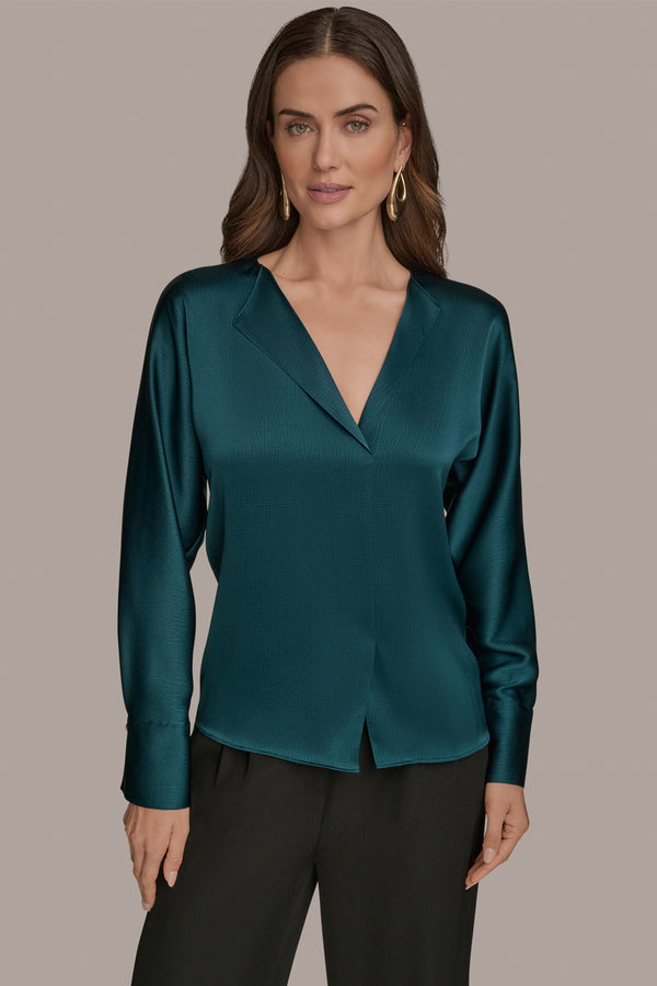 donna karan DRAPED V-NECK TOP HUDSON