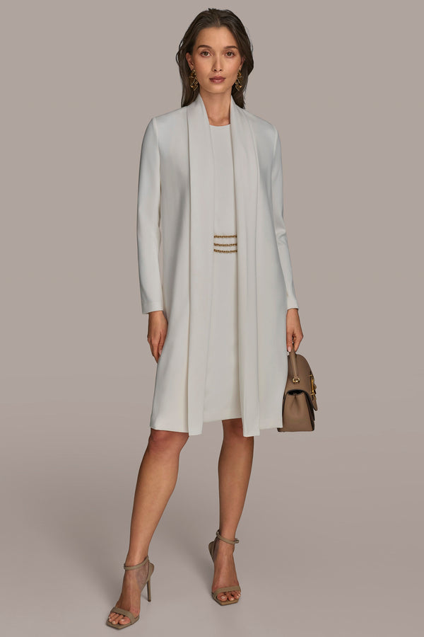 donna karan DRESS AND LONG CARDIGAN SET cream