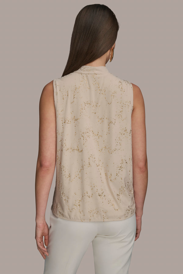 Donna Karan EMBELLISHED COWL NECK TOP Sand