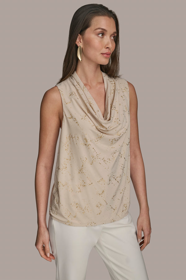 donna karan EMBELLISHED COWL NECK TOP Sand