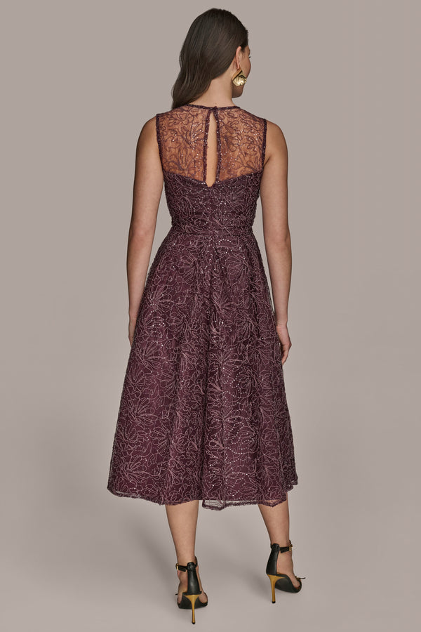 Donna Karan EMBELLISHED ILLUSION MIDI GOWN Prune