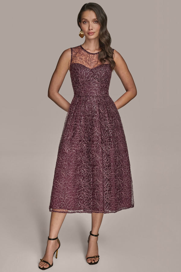 donna karan EMBELLISHED ILLUSION MIDI GOWN Prune