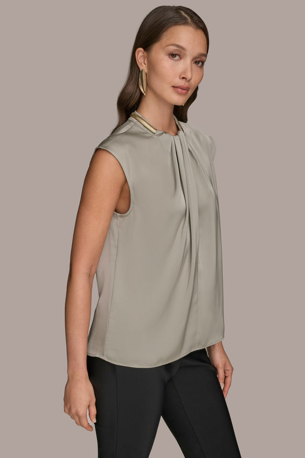 Donna Karan EMBELLISHED TWIST FRONT TOP HUDSON