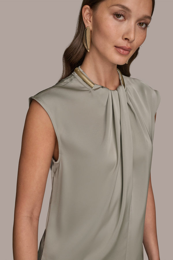Donna Karan EMBELLISHED TWIST FRONT TOP HUDSON