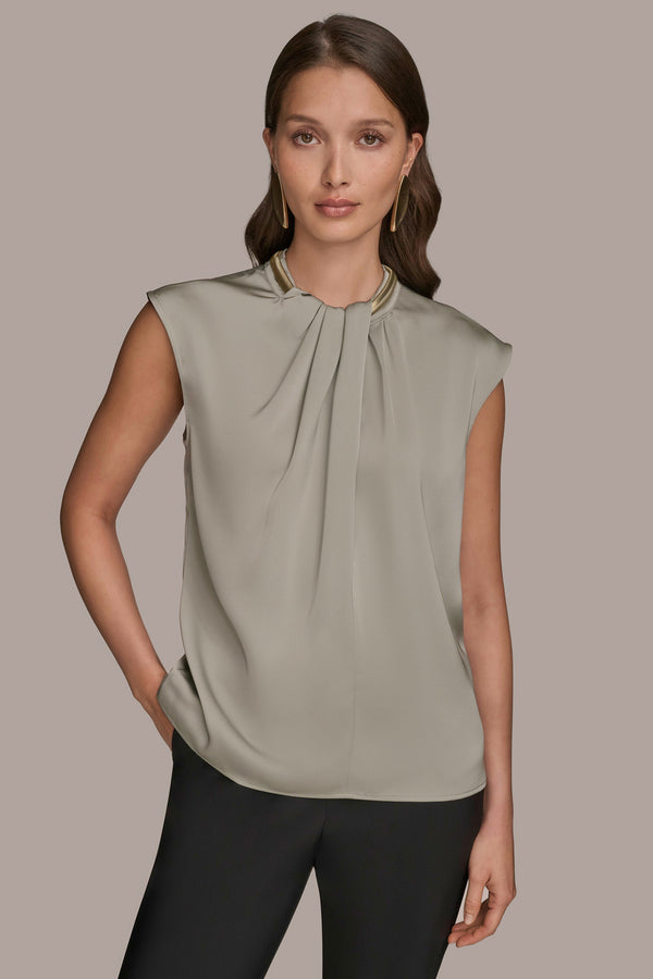 donna karan EMBELLISHED TWIST FRONT TOP HUDSON