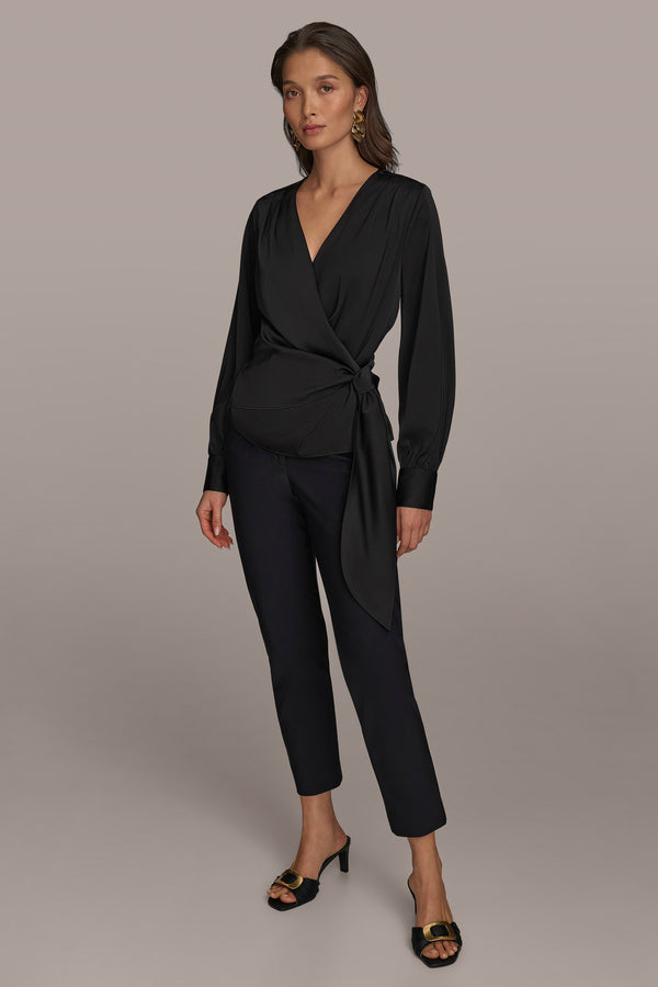 Donna Karan FAUX WRAP TOP WITH SIDE TIE Black