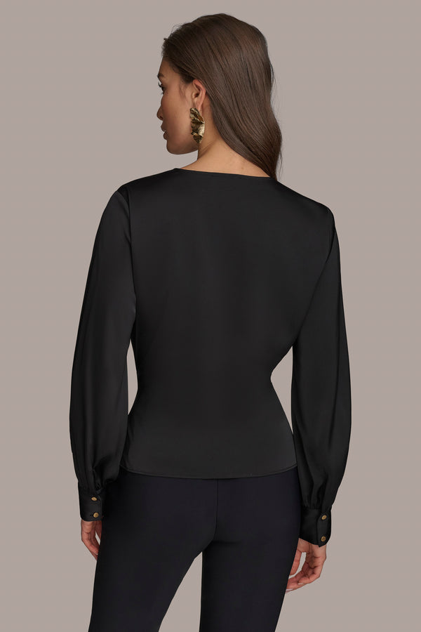Donna Karan FAUX WRAP TOP WITH SIDE TIE Black