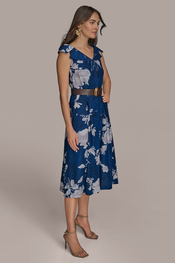 Donna Karan FLORAL A-LINE WITH BELT MARBELLA MULTI