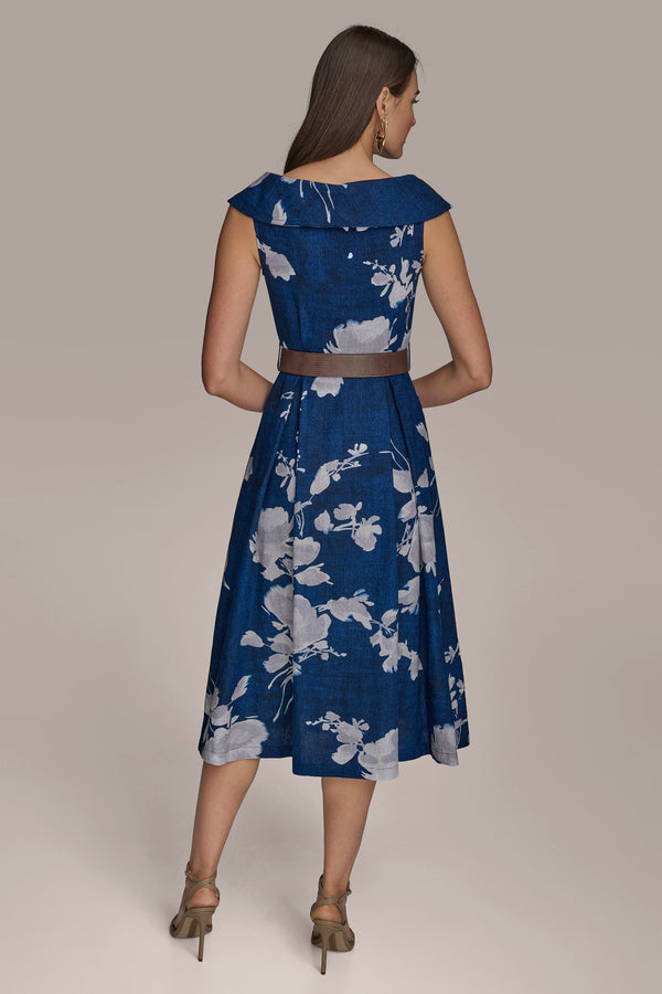 Donna Karan FLORAL A-LINE WITH BELT MARBELLA MULTI
