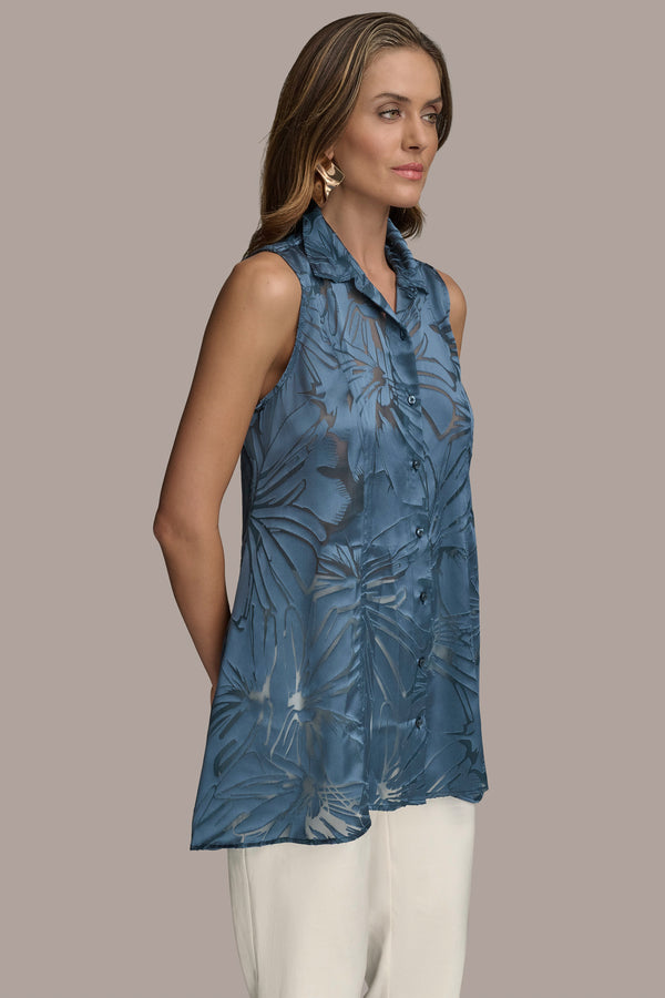 Donna Karan FLORAL BURNOUT TUNIC Tide Navy