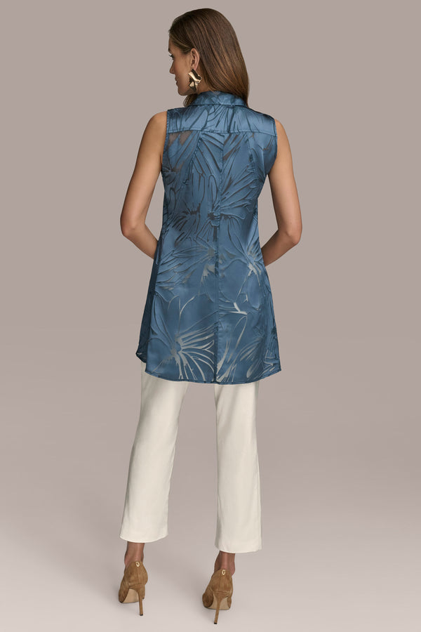 Donna Karan FLORAL BURNOUT TUNIC Tide Navy