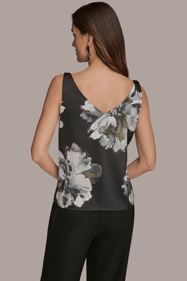 Donna Karan FLORAL COWL NECK CAMI Black