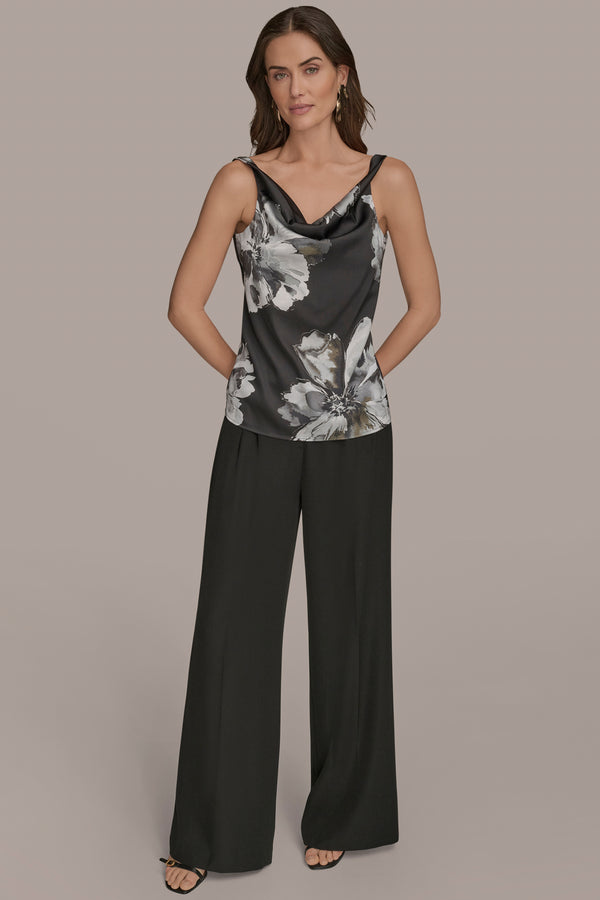 Donna Karan FLORAL COWL NECK CAMI Black