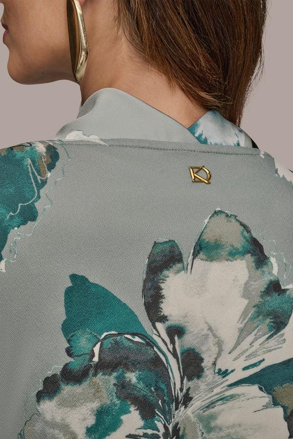 Donna Karan FLORAL DRAPED TOP WEATHERD SAGE MULTI